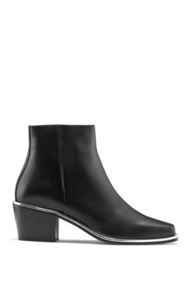Hugo Boss - Ankle Boots In Italian Leather With Metallic Edging - Black