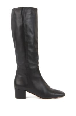 Hugo Boss Knee-high Boots In Italian Leather With Block Heel In Black