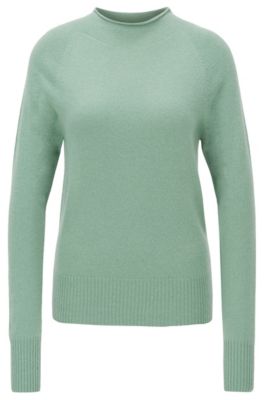 Hugo Boss - Regular Fit Sweater With Funnel Neck In Pure Cashmere - Light Green