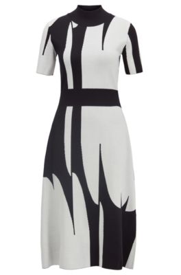 HUGO BOSS HUGO BOSS - MOCK NECK KNITTED DRESS WITH ABSTRACT PATTERN - PATTERNED
