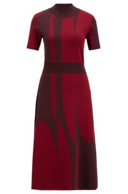 Hugo Boss - Mock Neck Knitted Dress With Abstract Pattern - Patterned