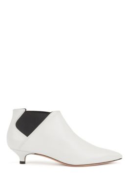 Hugo Boss - Italian Leather Booties With Kitten Heel - White