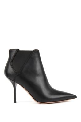 Hugo Boss High-heeled Ankle Boots In Leather With Elastic Panels In Black