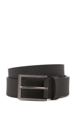 Hugo Boss - Italian Made Belt In Leather With Embossed Monograms - Black