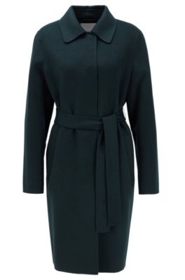 Hugo Boss - Relaxed Fit Coat In Hand Stitched Fabrics - Dark Green