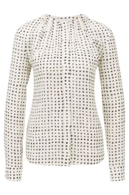 HUGO BOSS HUGO BOSS - PURE SILK BLOUSE WITH DOT PRINT AND GATHERED NECKLINE - PATTERNED