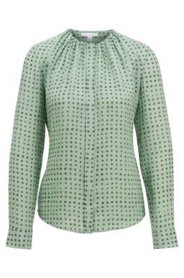 Hugo Boss - Pure Silk Blouse With Dot Print And Gathered Neckline - Patterned