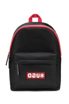 Nylon-gabardine backpack with reverse-logo badge, Black