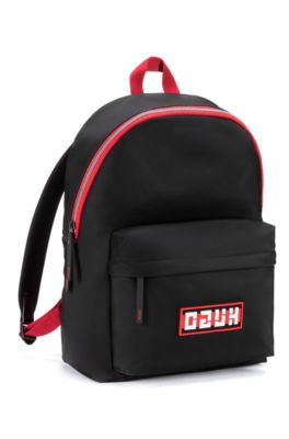Nylon-gabardine backpack with reverse-logo badge, Black