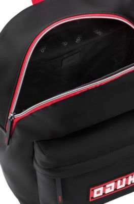 Nylon-gabardine backpack with reverse-logo badge, Black