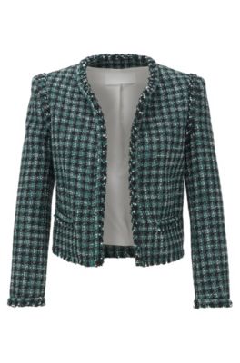 HUGO BOSS HUGO BOSS - REGULAR FIT JACKET IN CHECKED TWEED WITH FRINGED EDGES - PATTERNED