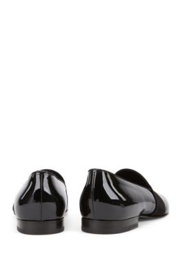 Italian-made loafers in patent leather with grosgrain band, Black