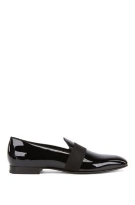 Italian-made loafers in patent leather with grosgrain band, Black