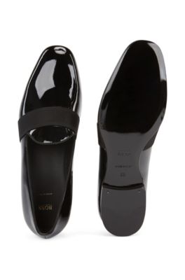 Italian-made loafers in patent leather with grosgrain band, Black