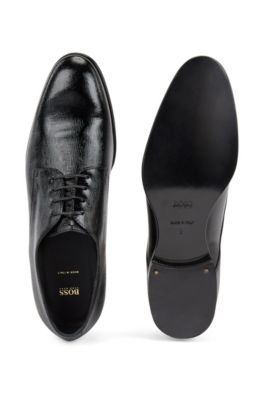 Italian-made Derby shoes in embossed patent leather, Black