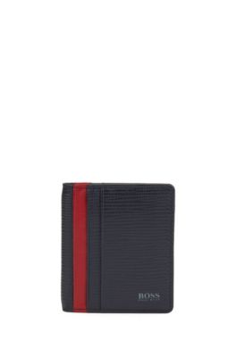 Hugo Boss - Mixed Material Folding Card Holder With Monogram Print - Dark Blue