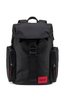 Reverse-logo backpack in ripstop fabric, Black