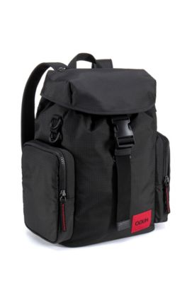 Reverse-logo backpack in ripstop fabric, Black