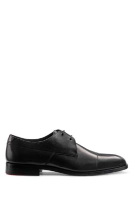 HUGO HUGO BOSS - LEATHER DERBY SHOES WITH RED ACCENTED SOLE - BLACK
