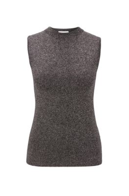Hugo Boss - Mock Neck Sleeveless Top In A Lustrous Wool Blend - Patterned