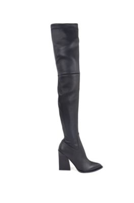 Hugo Boss Over-the-knee Heeled Boots In Italian Leather In Dark Blue