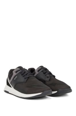 Low-top trainers with suede and nappa leather, Black