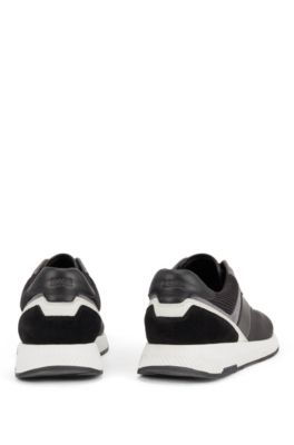 Low-top trainers with suede and nappa leather, Black