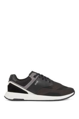 Low-top trainers with suede and nappa leather, Black