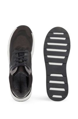Low-top trainers with suede and nappa leather, Black