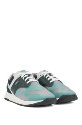 Low-top trainers with suede and nappa leather, Open Green