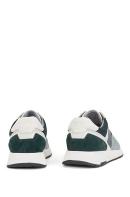 Low-top trainers with suede and nappa leather, Open Green