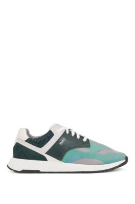 Low-top trainers with suede and nappa leather, Open Green