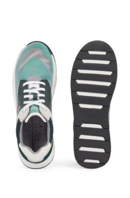 Low-top trainers with suede and nappa leather, Open Green