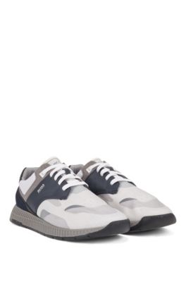 Low-top trainers with suede and nappa leather, Open Blue