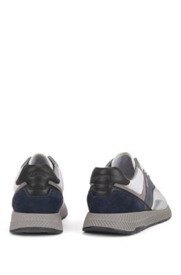 Low-top trainers with suede and nappa leather, Open Blue