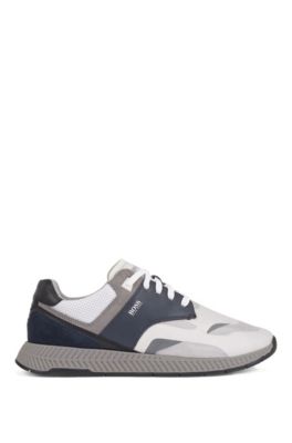 Low-top trainers with suede and nappa leather, Open Blue