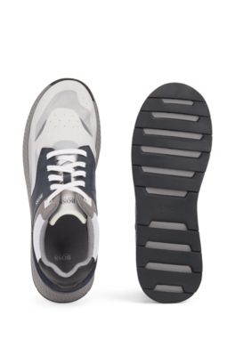 Low-top trainers with suede and nappa leather, Open Blue