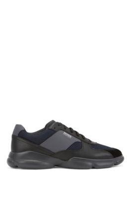 Hugo Boss - Low Top Trainers In Leather With Open Mesh Panels - Black