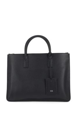 Italian-made slim document case in embossed leather, Black