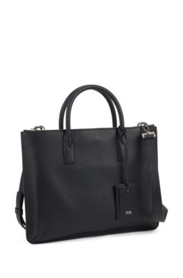 Italian-made slim document case in embossed leather, Black