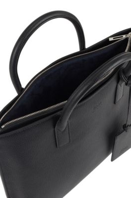 Italian-made slim document case in embossed leather, Black