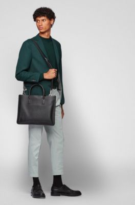 Italian-made slim document case in embossed leather, Black