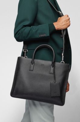 Italian-made slim document case in embossed leather, Black