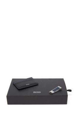 Gift-boxed wallet and card holder in embossed leather, Black