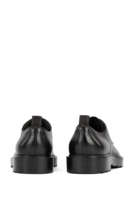 Italian-made Derby shoes in tumbled leather with rubber heel, Black