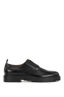 Italian-made Derby shoes in tumbled leather with rubber heel, Black