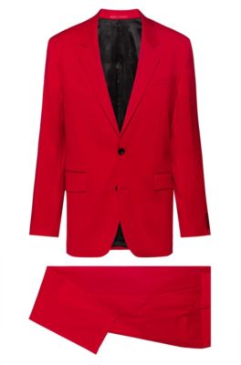 Relaxed-fit suit in virgin wool with reverse-logo patch, Red