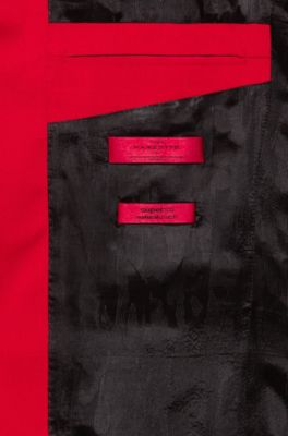 Relaxed-fit suit in virgin wool with reverse-logo patch, Red