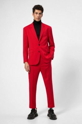 Relaxed-fit suit in virgin wool with reverse-logo patch, Red