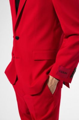 Relaxed-fit suit in virgin wool with reverse-logo patch, Red